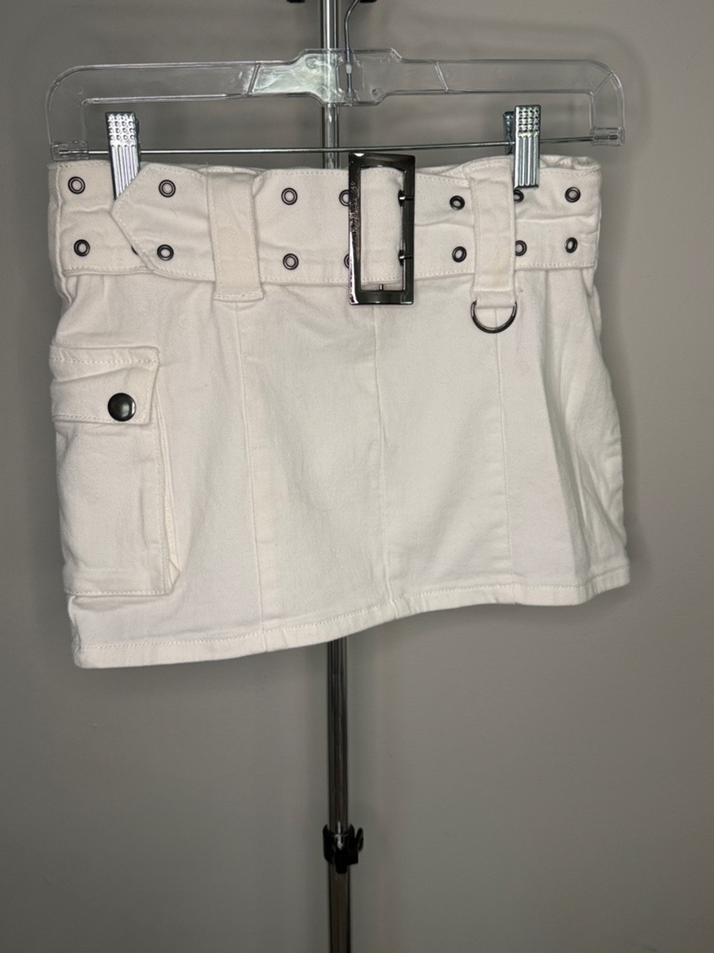 Edikted White Mini Skirt with Studded Belt and Pocket